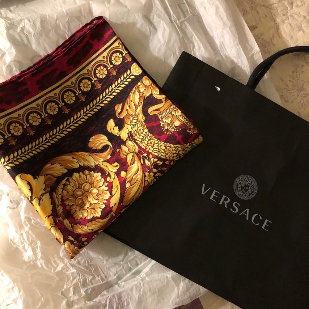 Versace Luxurious Red and Gold Scarf